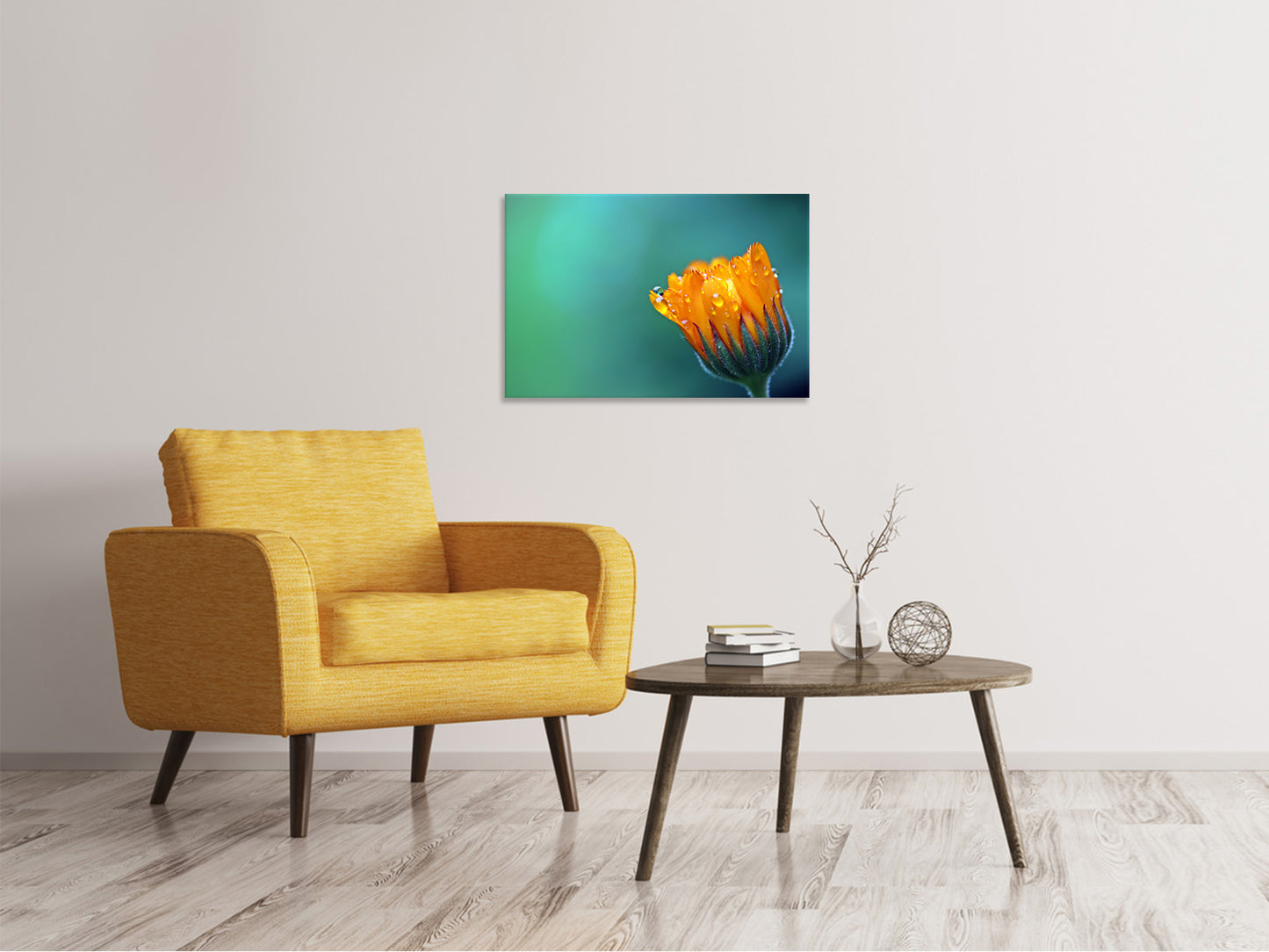 Leinwandbild Ringelblume im Morgentau
