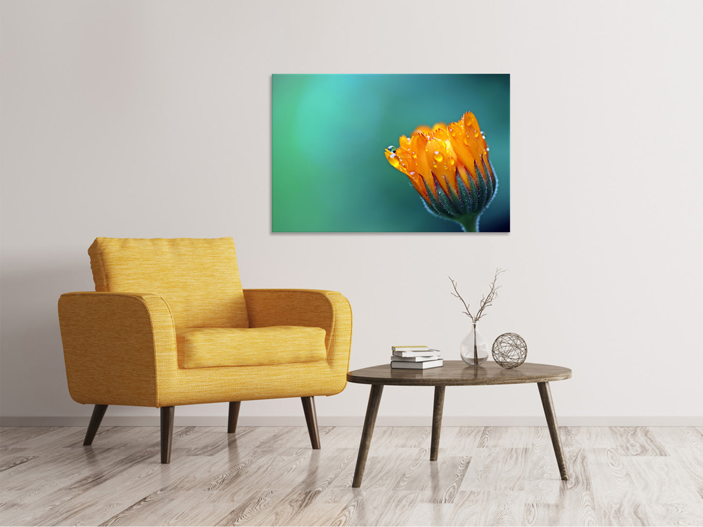 Leinwandbild Ringelblume im Morgentau