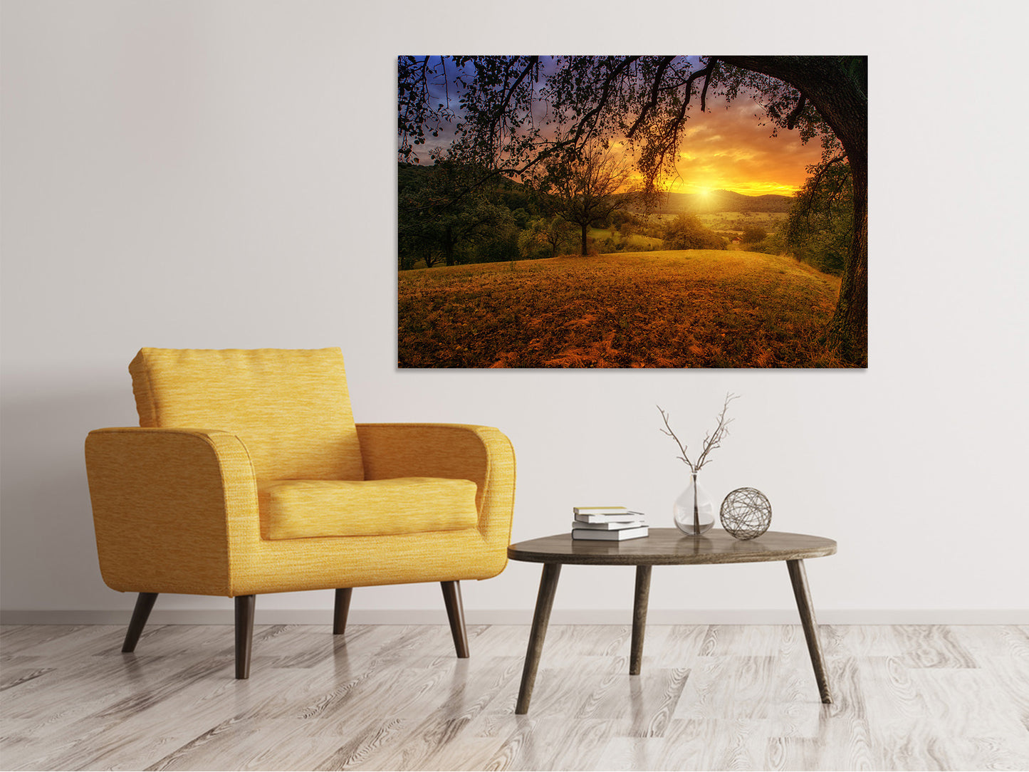 Leinwandbild Eine Landschaft im Sonnenuntergang