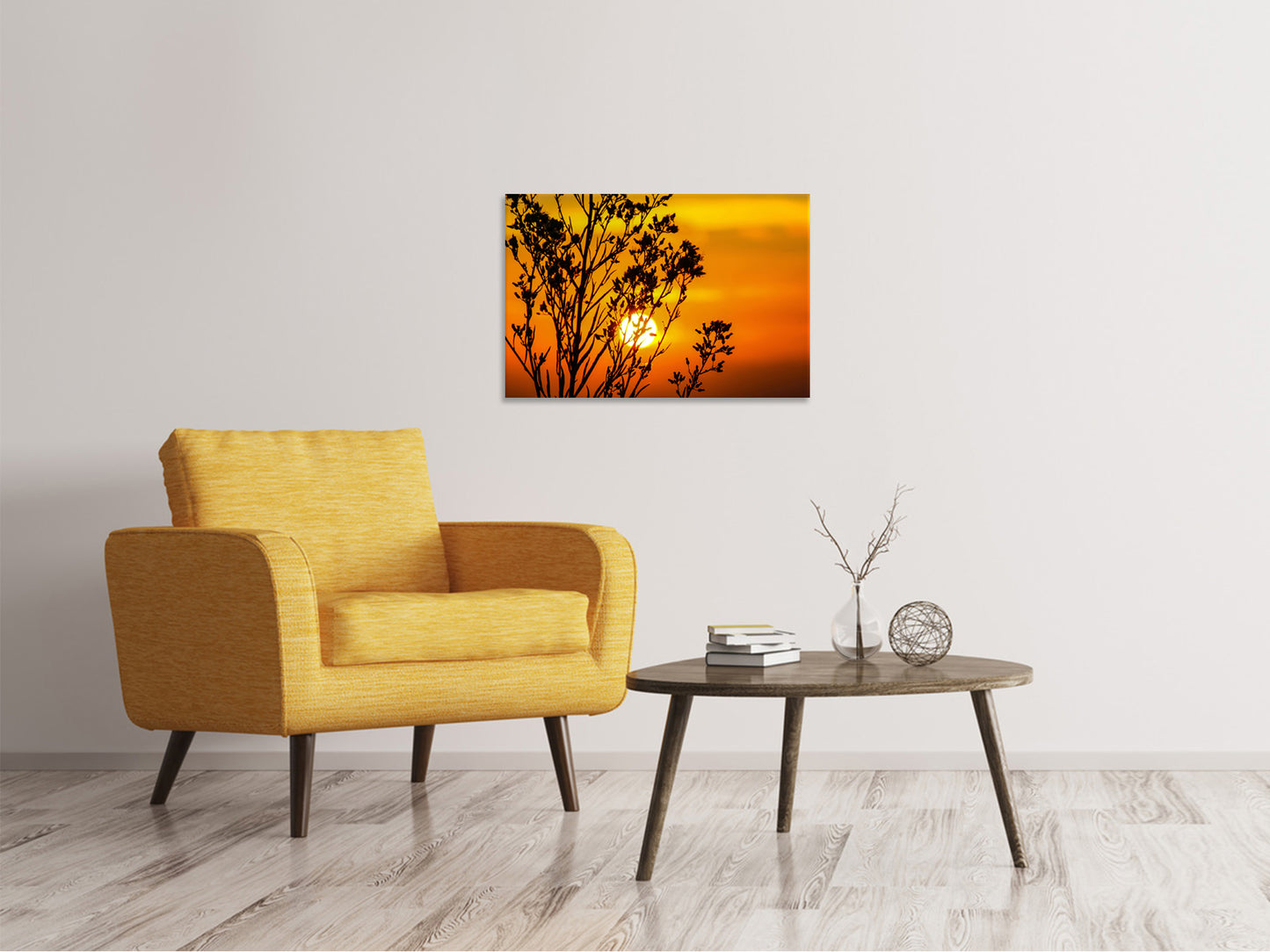 Leinwandbild Ein Strauch im Sonnenuntergang