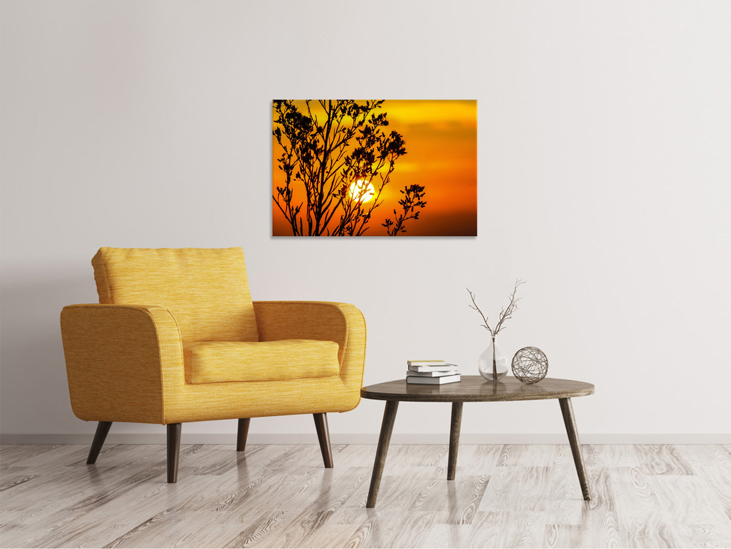 Leinwandbild Ein Strauch im Sonnenuntergang