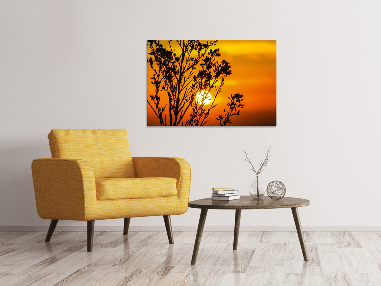 Leinwandbild Ein Strauch im Sonnenuntergang