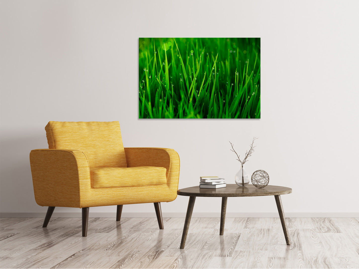 Leinwandbild Gras mit Morgentau