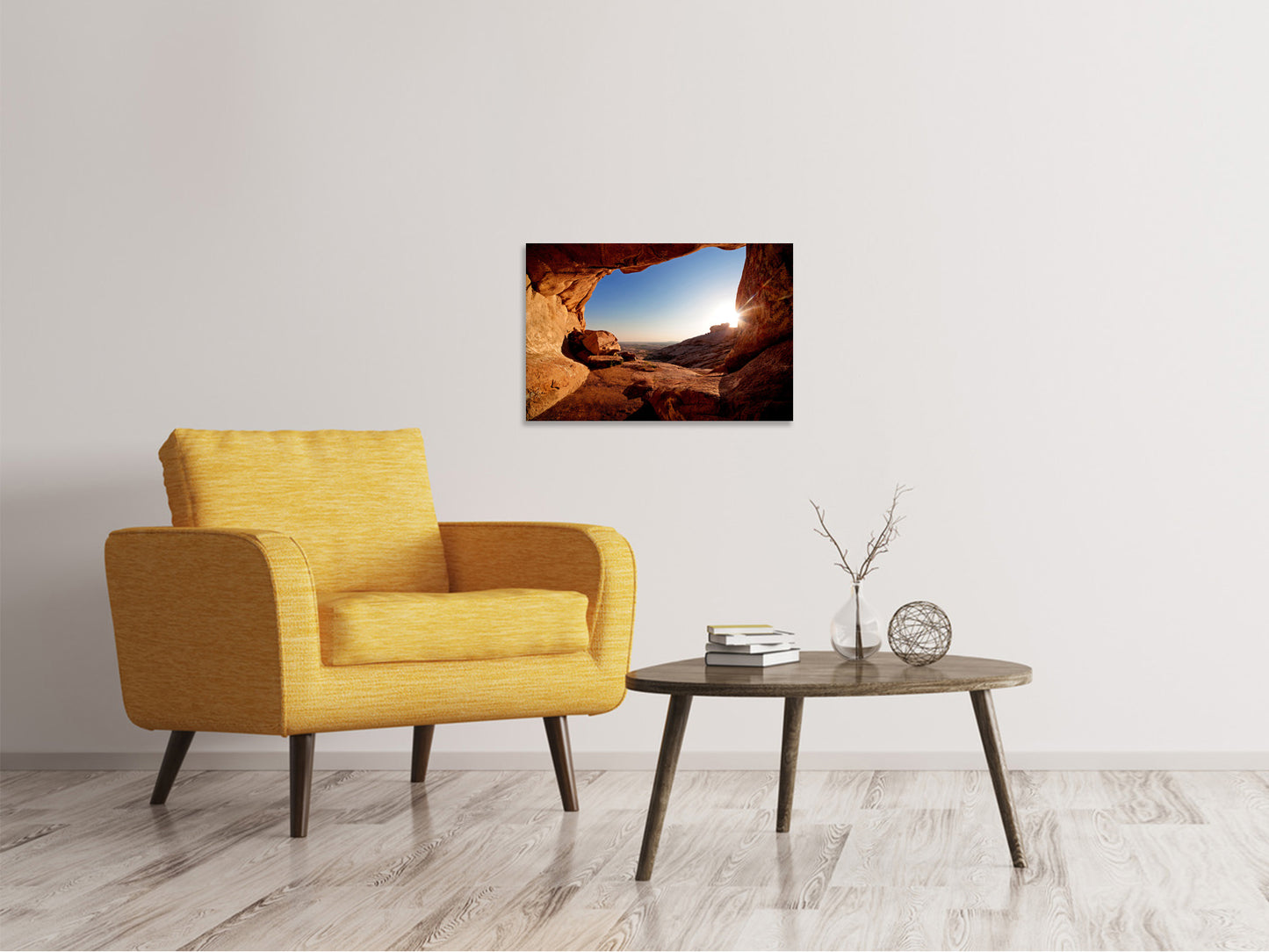Leinwandbild Sonnenuntergang vor der Höhle