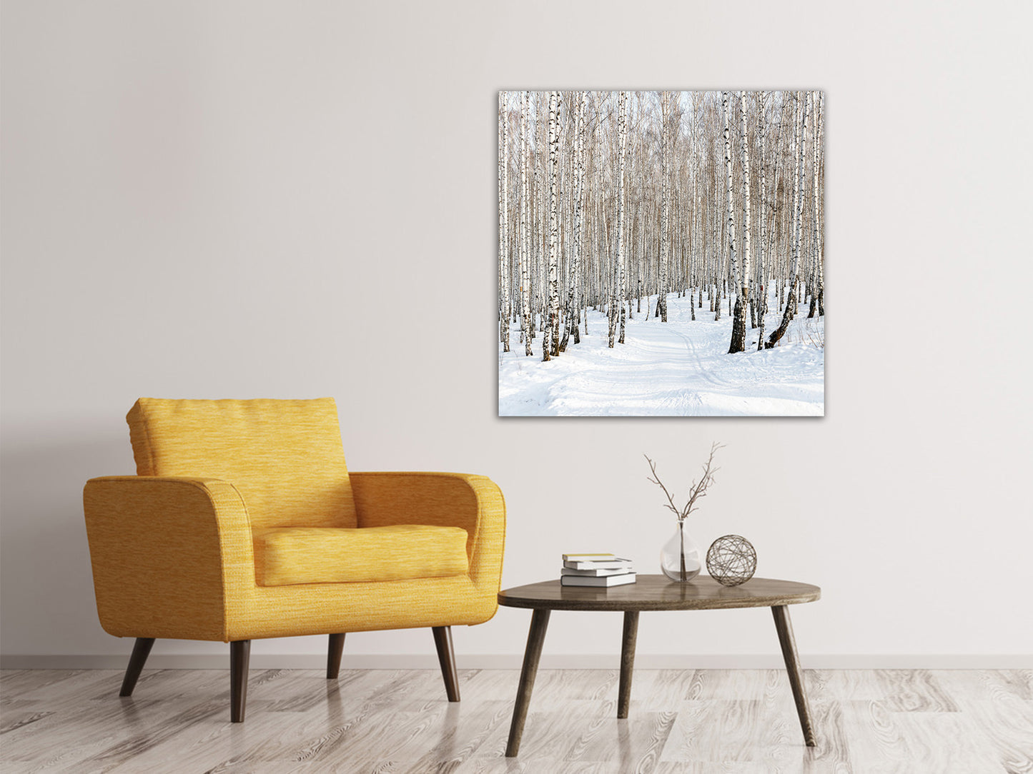 Leinwandbild Birkenwald-Spuren im Schnee