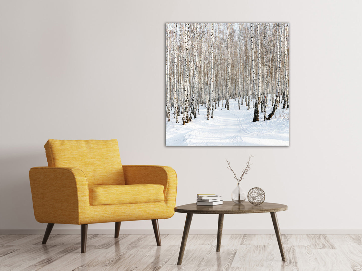 Leinwandbild Birkenwald-Spuren im Schnee