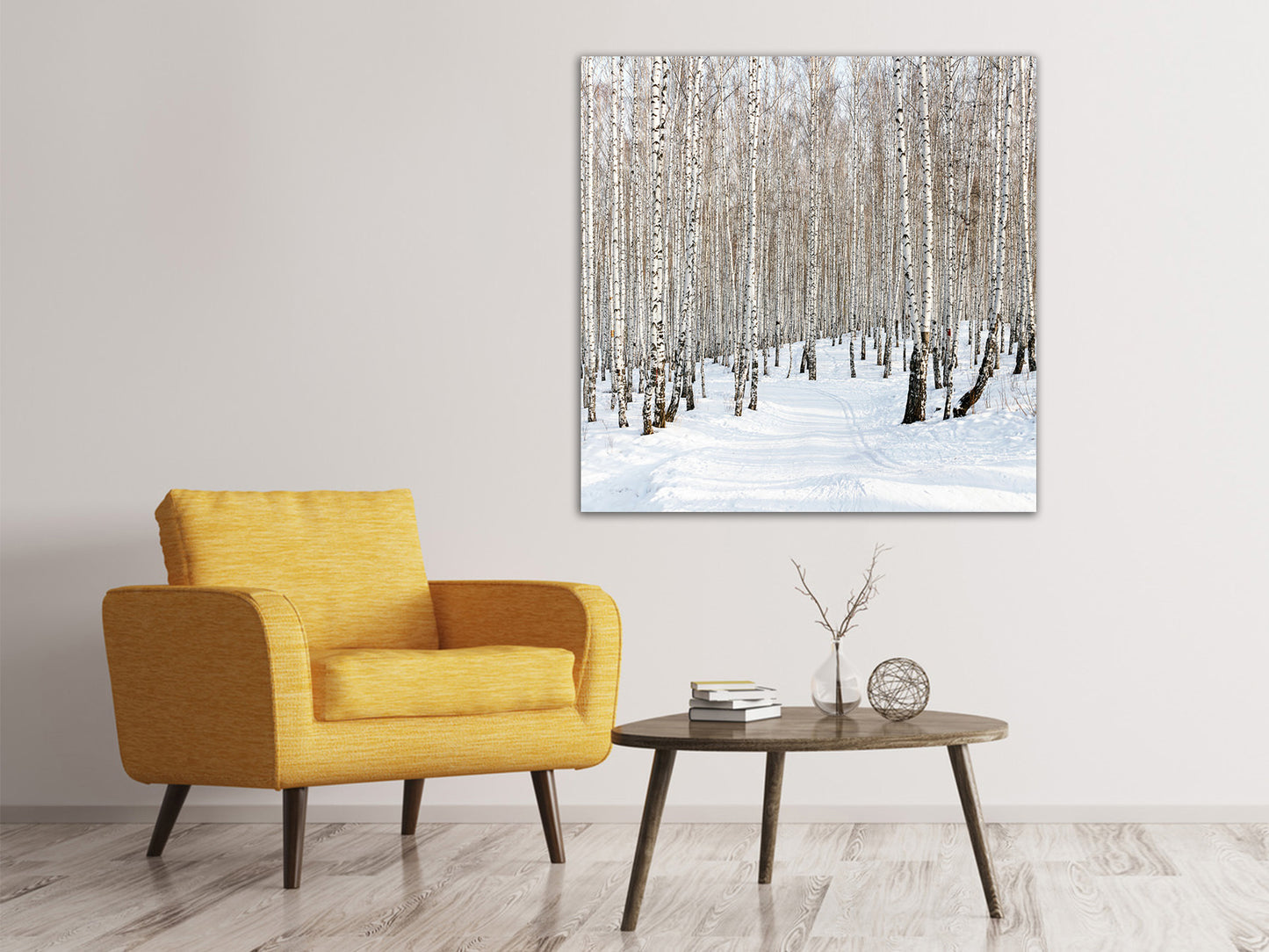 Leinwandbild Birkenwald-Spuren im Schnee