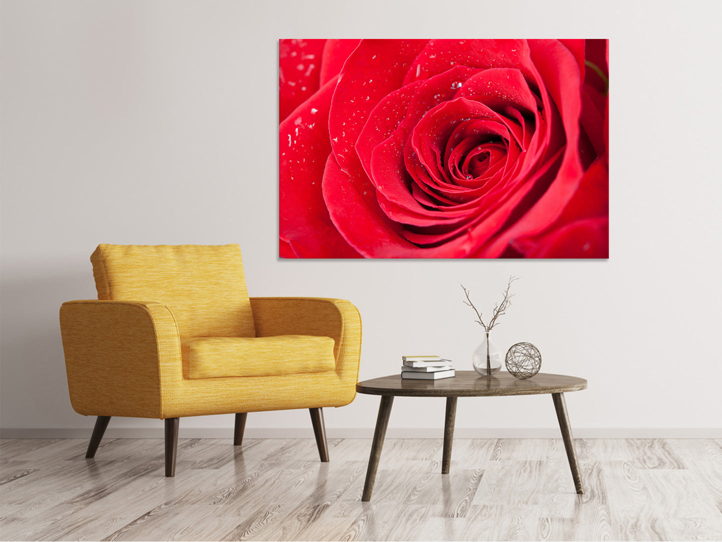Leinwandbild Rote Rose im Morgentau