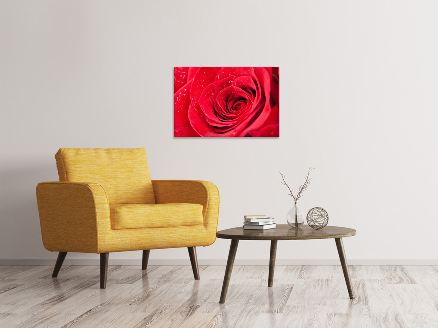 Leinwandbild Rote Rose im Morgentau