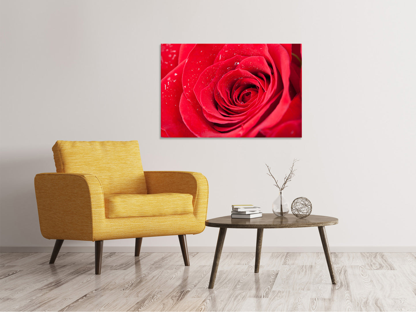 Leinwandbild Rote Rose im Morgentau