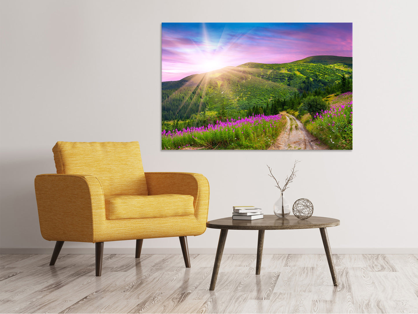 Leinwandbild Eine Sommerlandschaft bei Sonnenaufgang