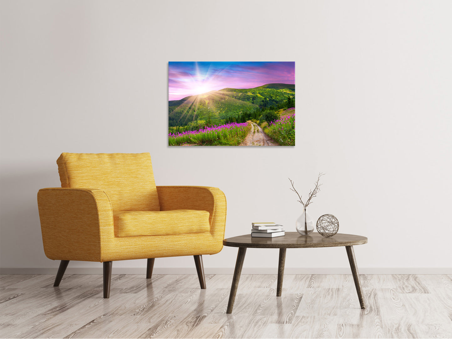 Leinwandbild Eine Sommerlandschaft bei Sonnenaufgang