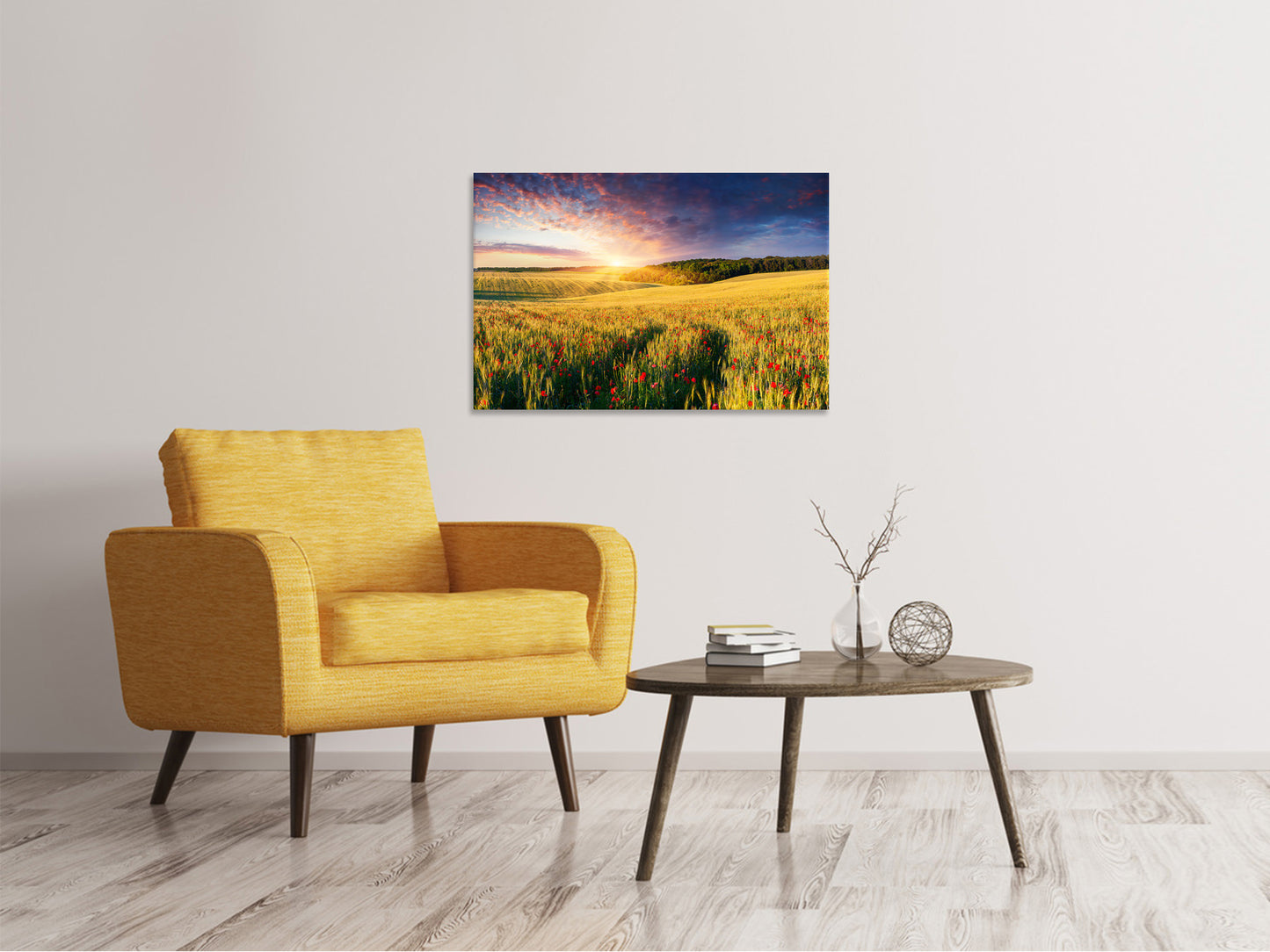 Leinwandbild Ein Blumenfeld bei Sonnenaufgang
