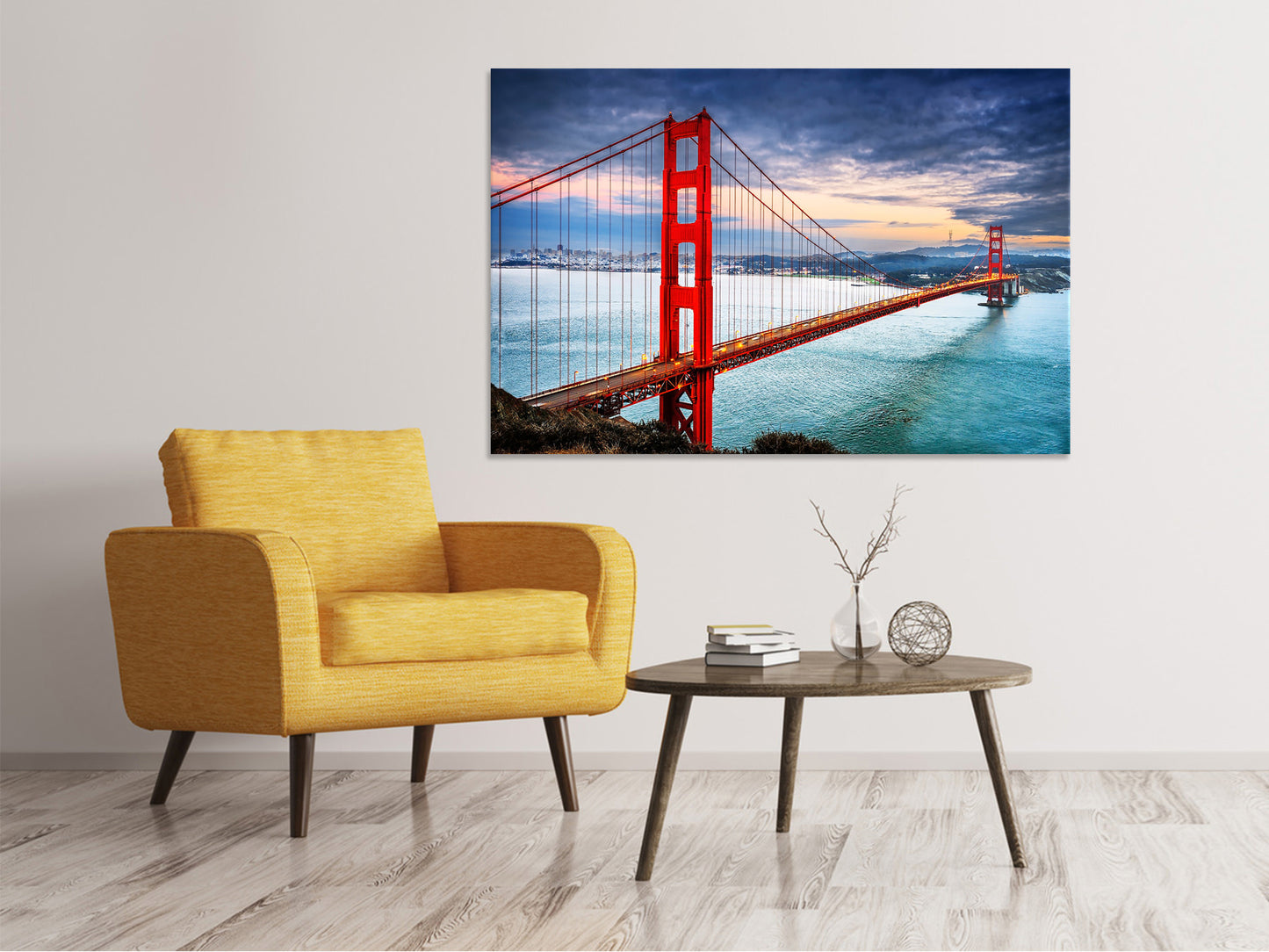 Leinwandbild Der Golden Gate Bridge bei Sonnenuntergang