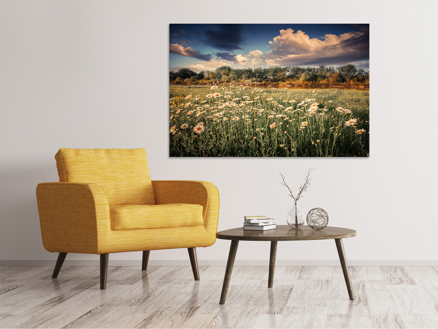 Leinwandbild Die Wiesenmargerite am Fluss
