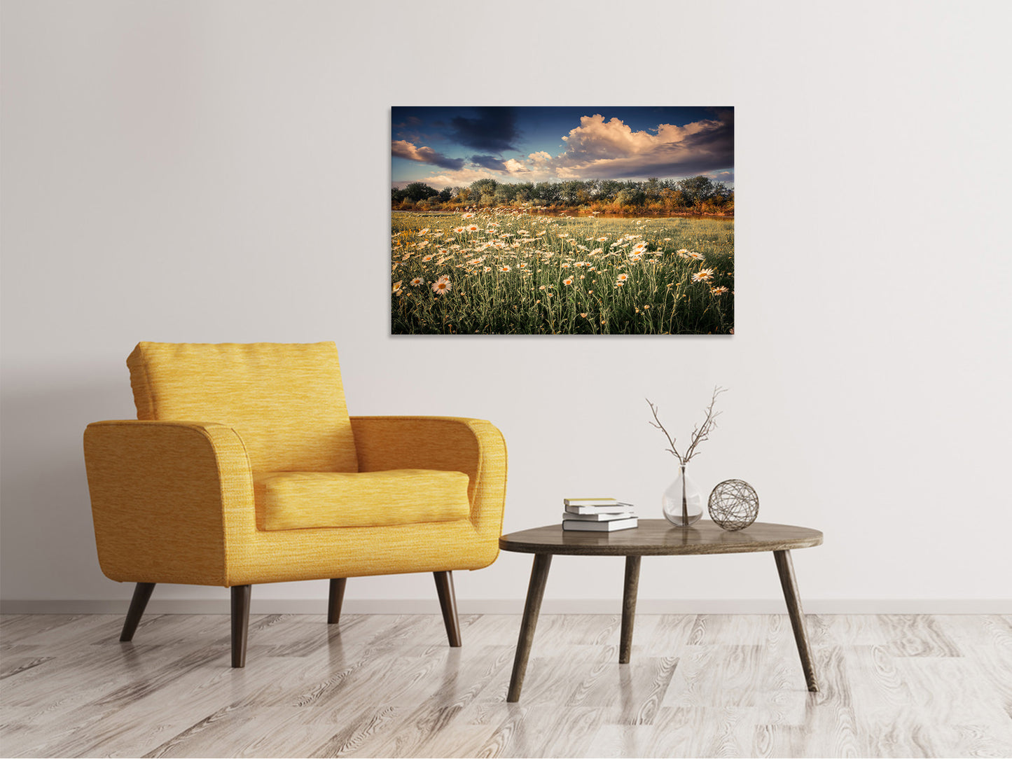 Leinwandbild Die Wiesenmargerite am Fluss
