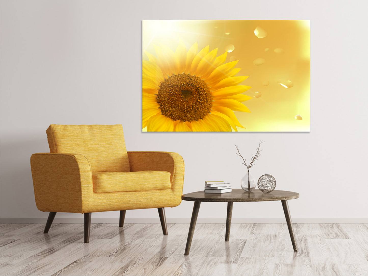Leinwandbild Sonnenblume im Morgentau