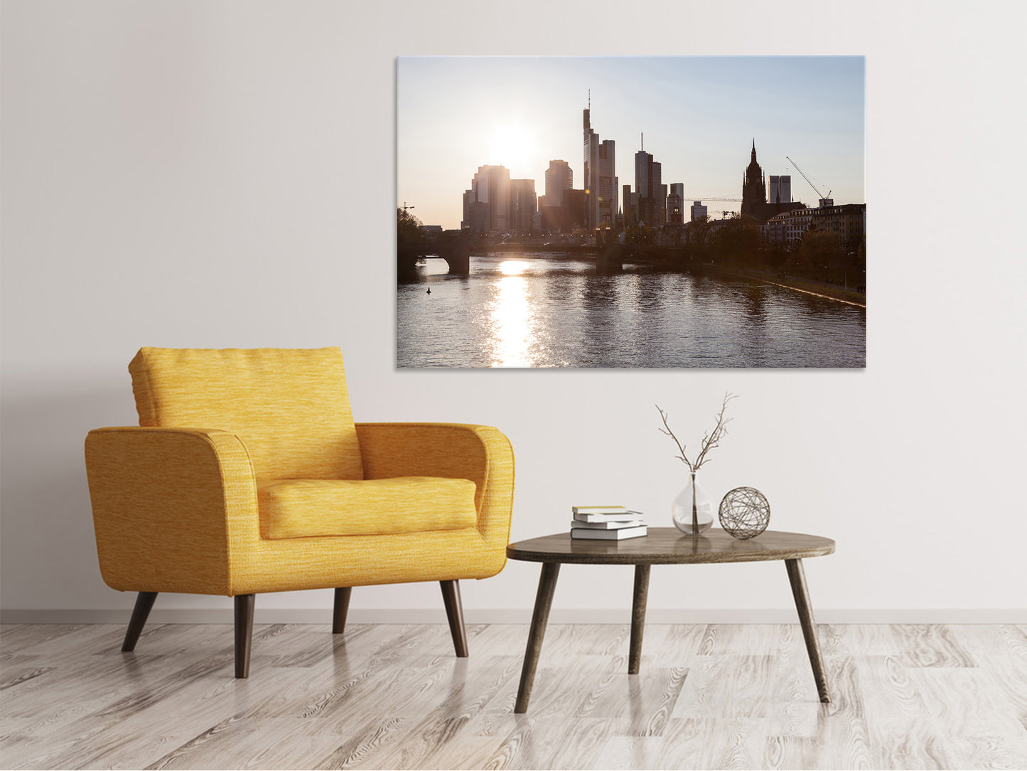 Leinwandbild Skyline Sonnenaufgang bei Frankfurt am Main