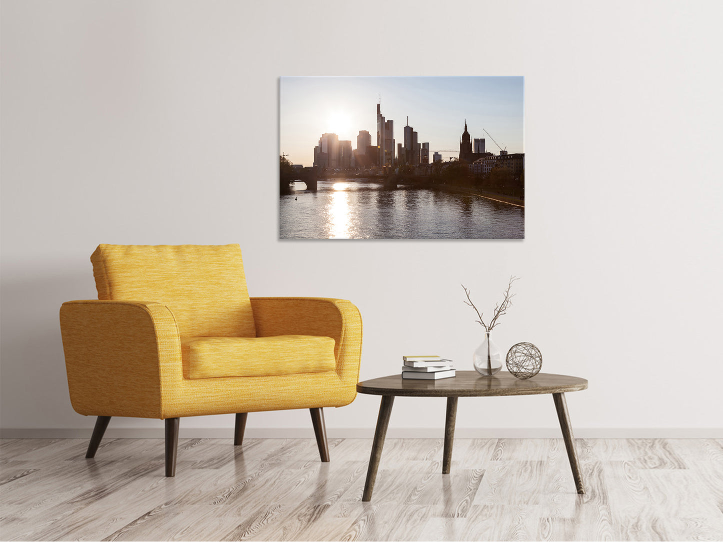 Leinwandbild Skyline Sonnenaufgang bei Frankfurt am Main