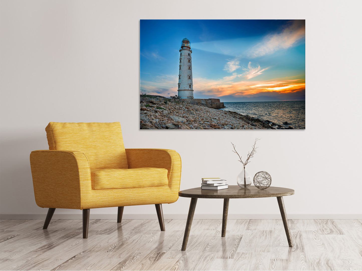 Leinwandbild Sonnenuntergang am Leuchtturm