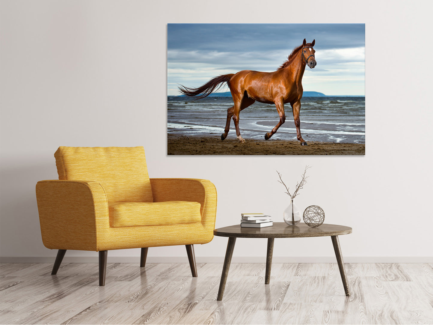 Leinwandbild Ein Vollblutpferd am Meer