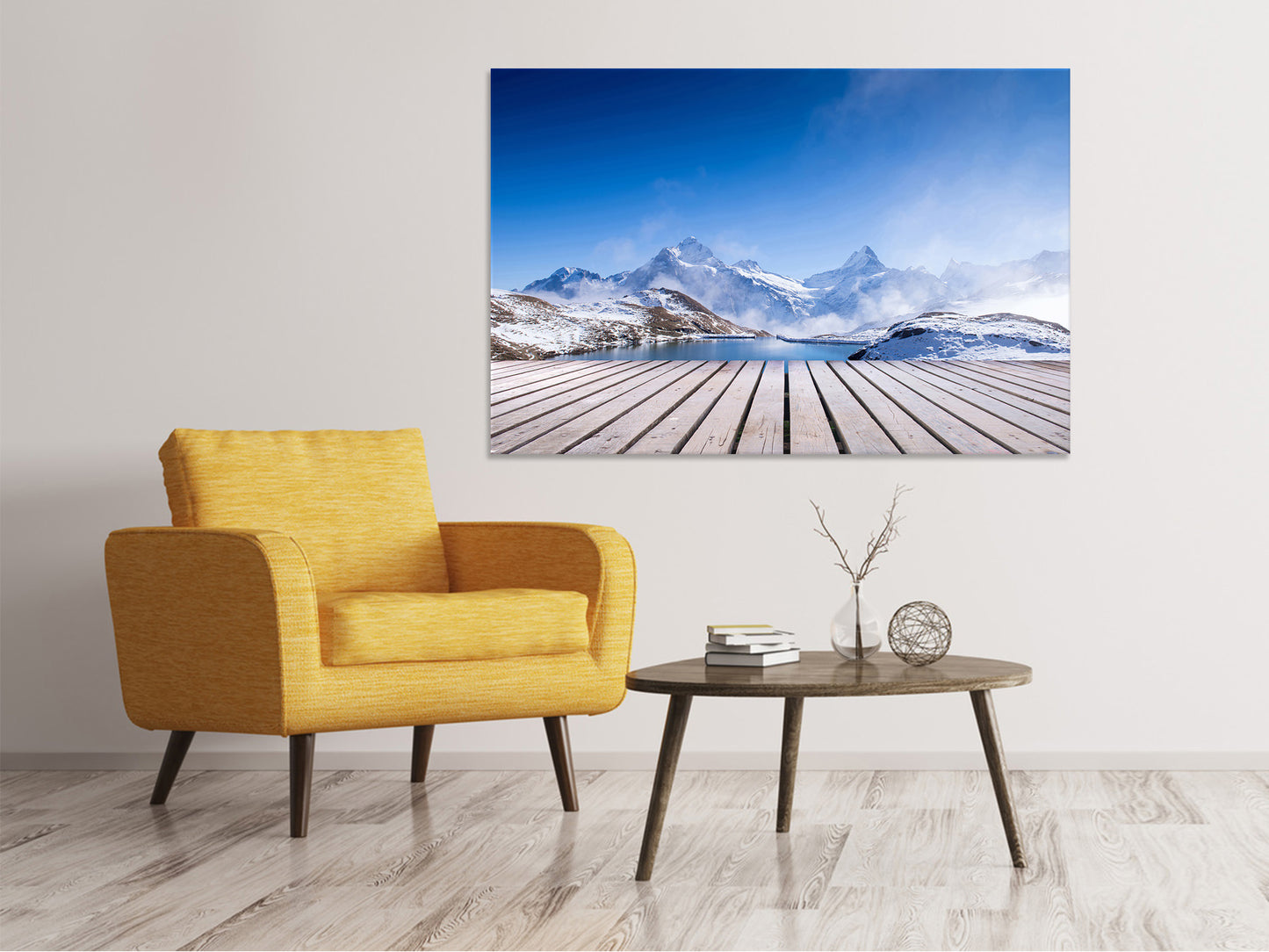 Leinwandbild Sonnenterrasse am Schweizer Bergsee