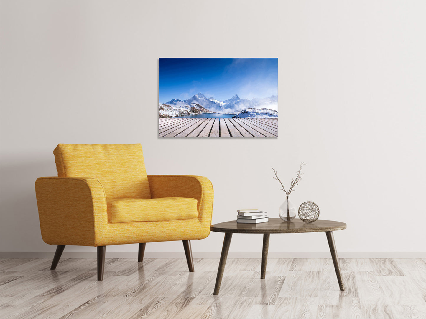 Leinwandbild Sonnenterrasse am Schweizer Bergsee