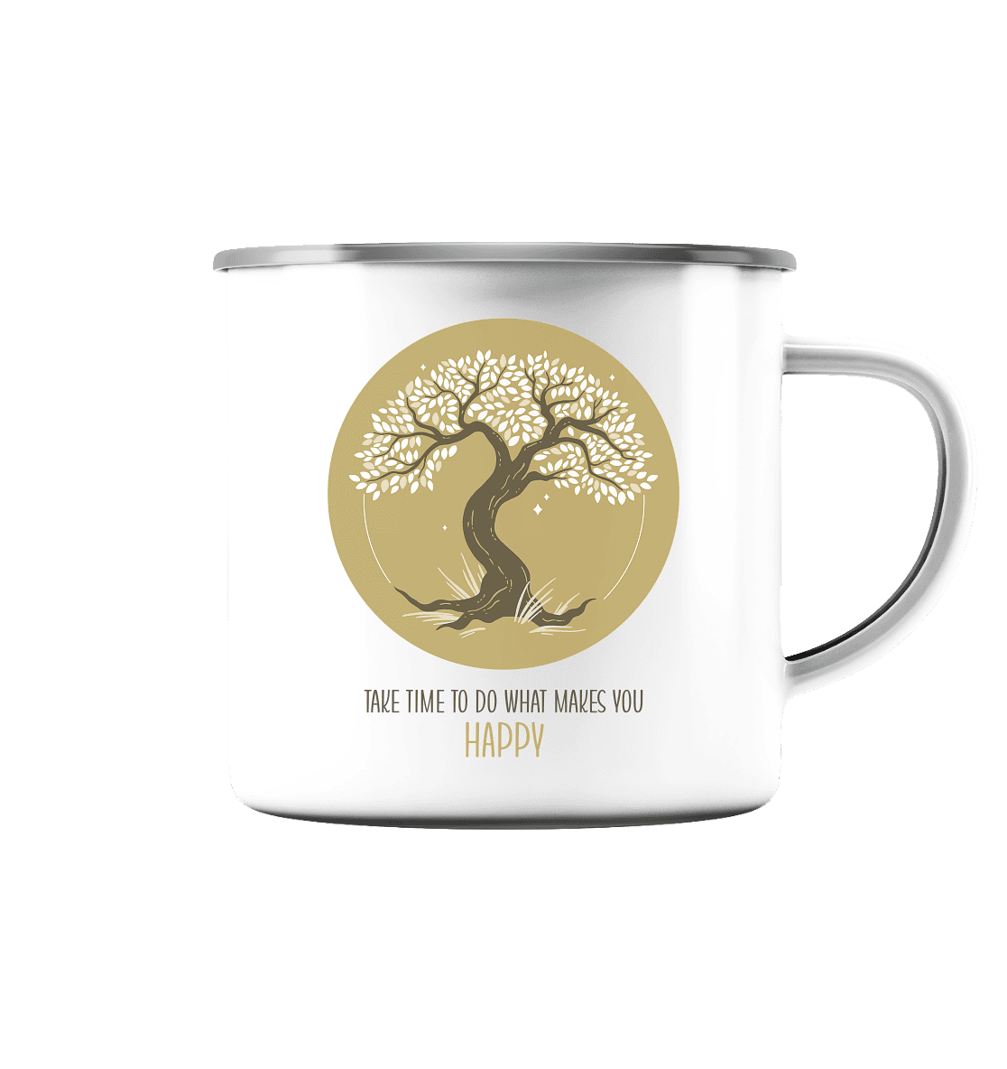 Happy - Emaille Tasse (Silber)