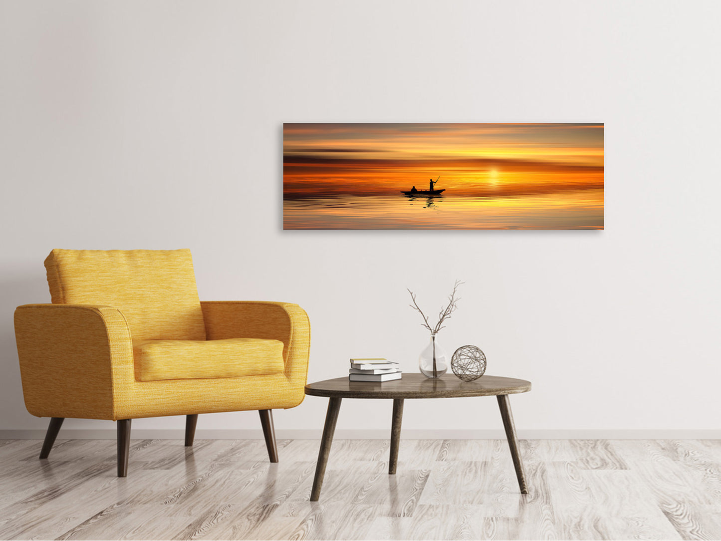 Leinwandbild Panorama Romantischer Sonnenuntergang auf dem Meer
