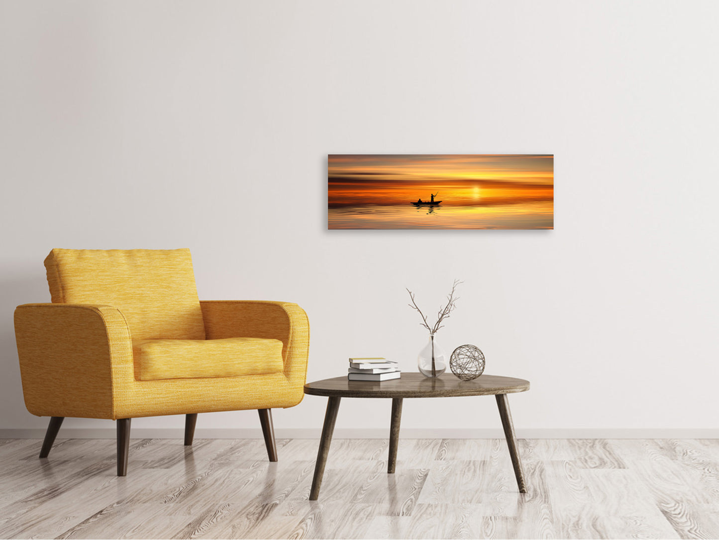 Leinwandbild Panorama Romantischer Sonnenuntergang auf dem Meer