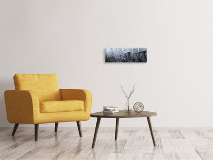 Leinwandbild Panorama Alte Holzbrücke im Wald