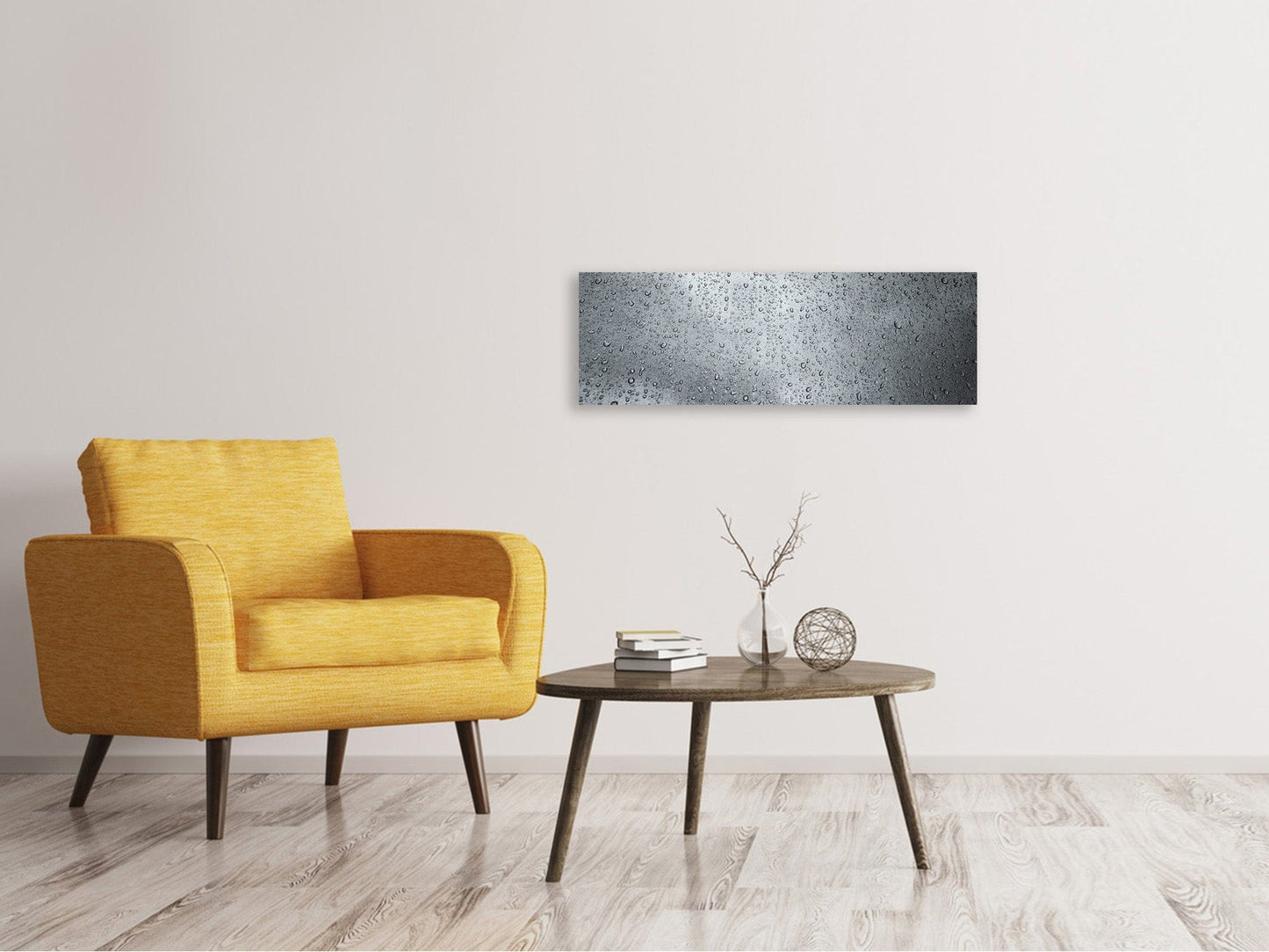 Leinwandbild Panorama Dunkle Regentropfen an der Wand