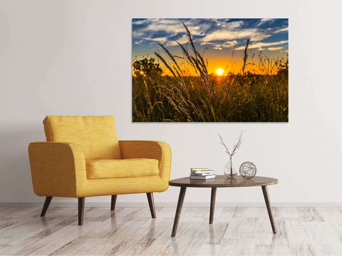 Leinwandbild Der Sonnenuntergang auf dem Feld