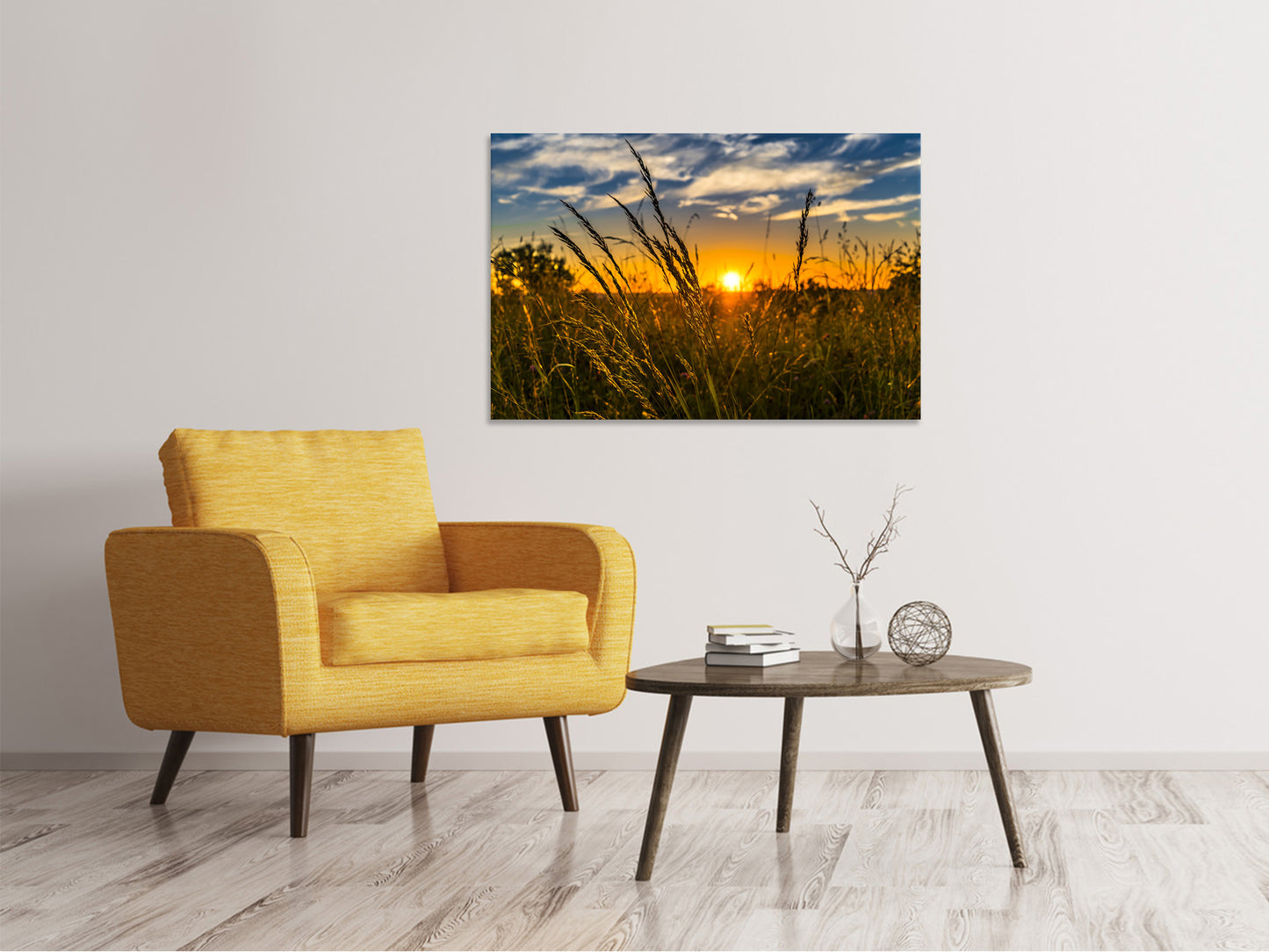 Leinwandbild Der Sonnenuntergang auf dem Feld