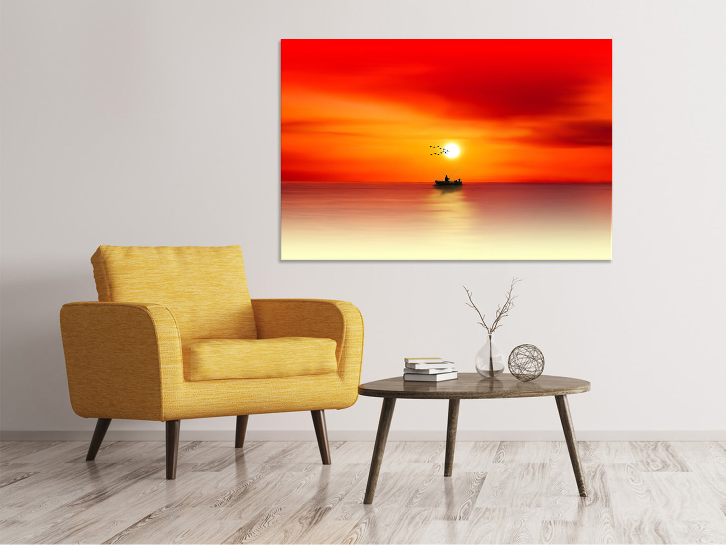 Leinwandbild Ein Fischer im Sonnenuntergang