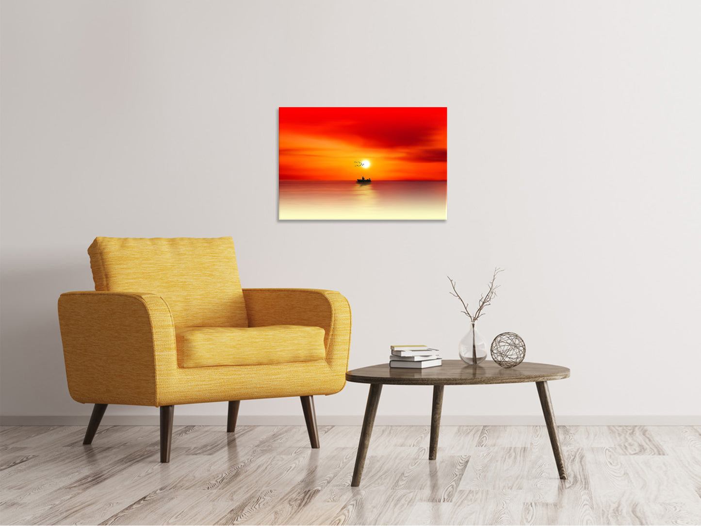 Leinwandbild Ein Fischer im Sonnenuntergang