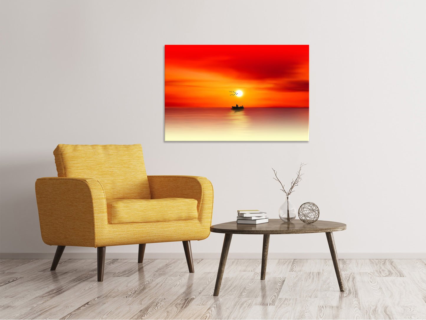 Leinwandbild Ein Fischer im Sonnenuntergang