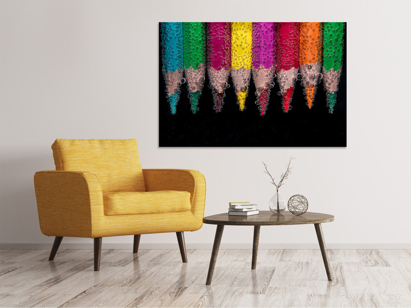 Leinwandbild Buntstifte im Wasser