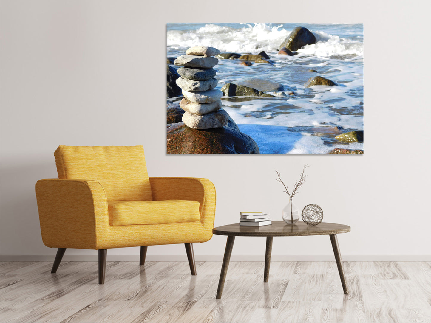 Leinwandbild Steinstapel am Meer