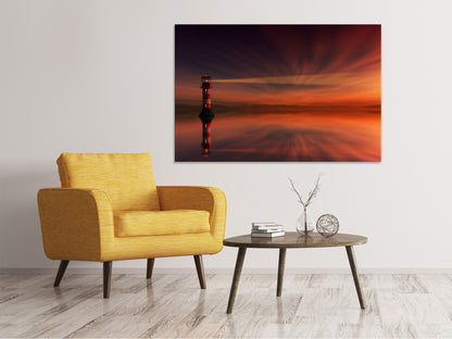 Leinwandbild Roter Himmel am Leuchtturm