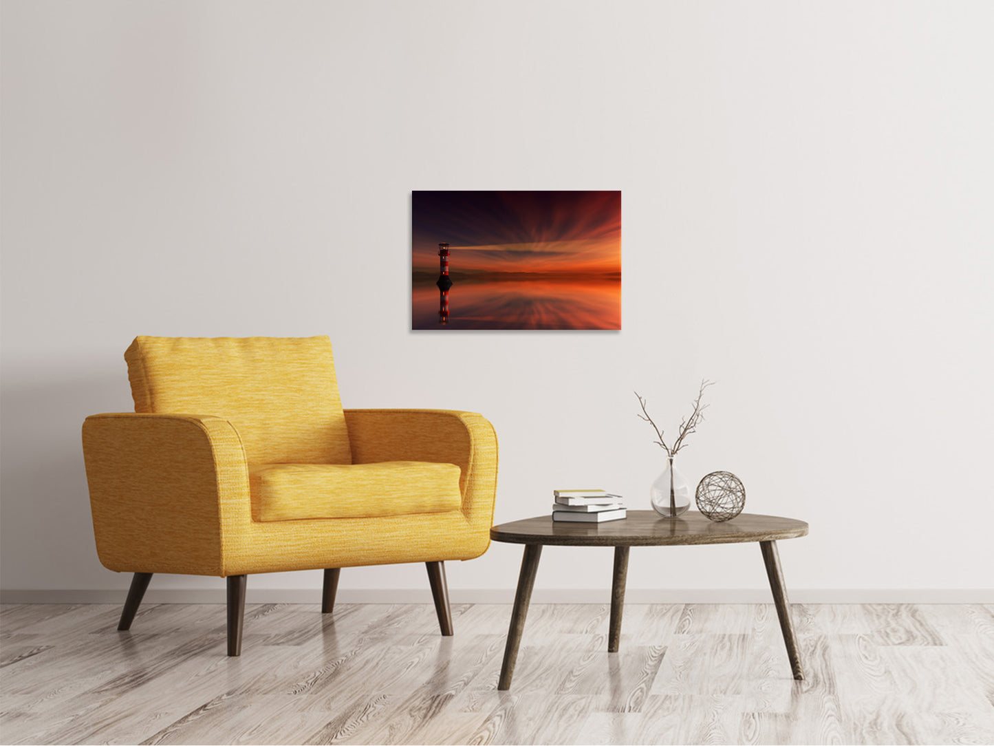 Leinwandbild Roter Himmel am Leuchtturm