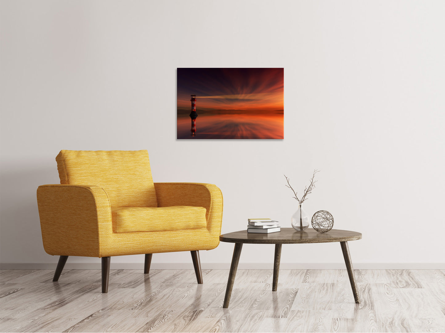 Leinwandbild Roter Himmel am Leuchtturm