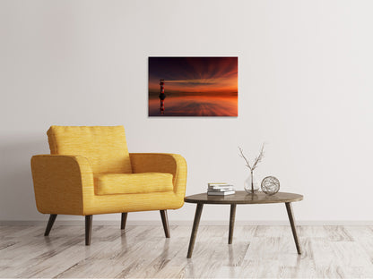 Leinwandbild Roter Himmel am Leuchtturm