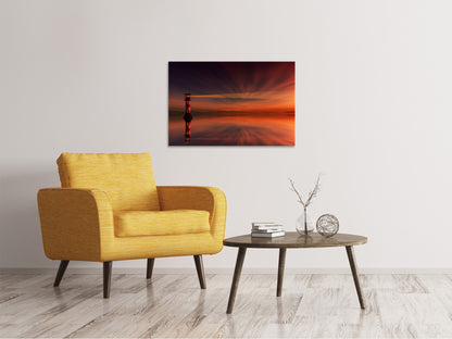 Leinwandbild Roter Himmel am Leuchtturm