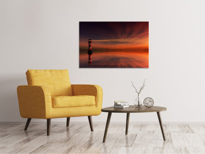 Leinwandbild Roter Himmel am Leuchtturm