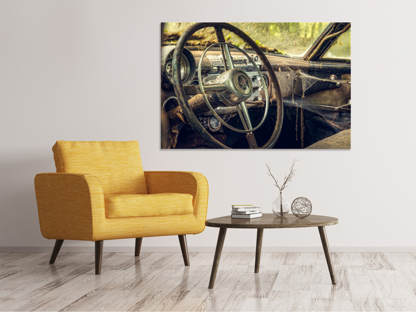 Leinwandbild Zerfallener Oldtimer