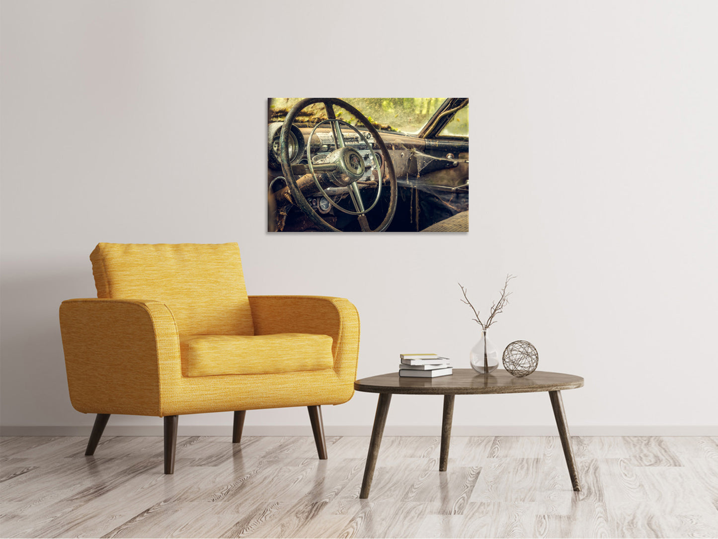 Leinwandbild Zerfallener Oldtimer