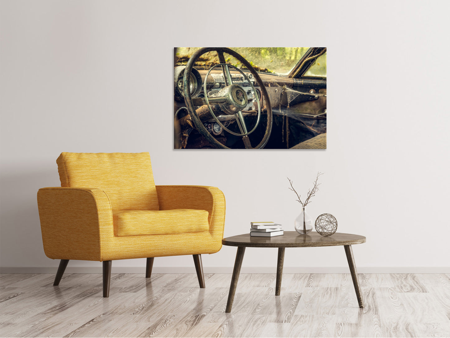 Leinwandbild Zerfallener Oldtimer