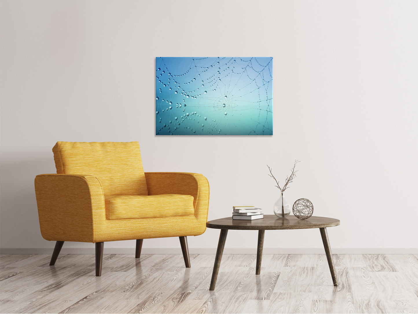 Leinwandbild Spinnennetz im Morgentau