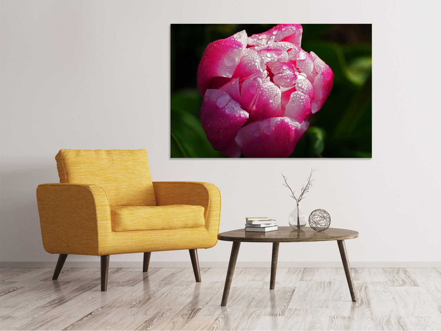 Leinwandbild Tulpe mit Morgentau in XL